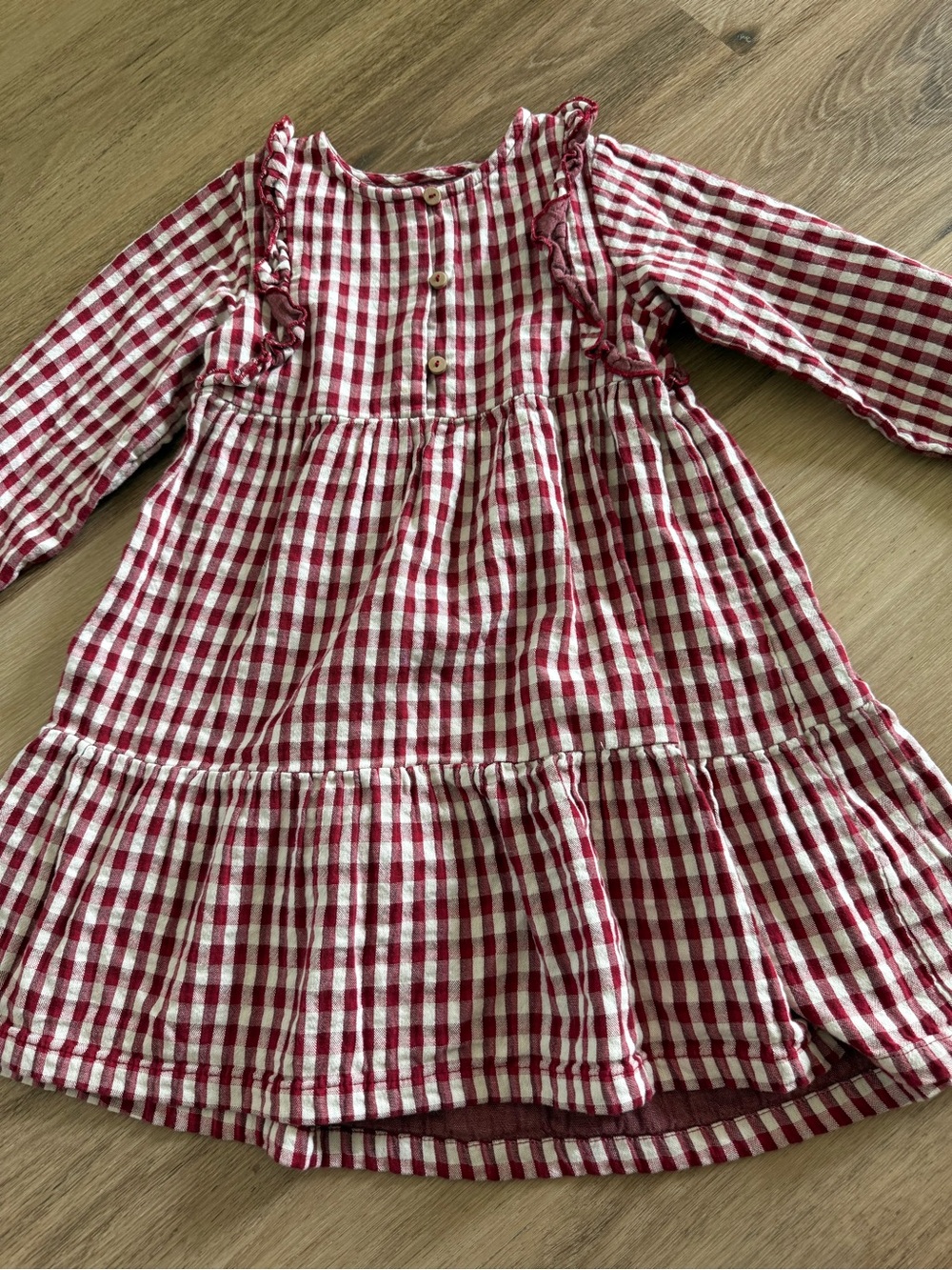 Zara Red and White Plaid Long Sleeve Dress